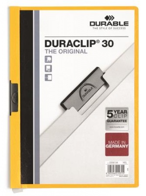 Gyorsfűző, klipes, A4, DURABLE "DURACLIP® 30", sárga