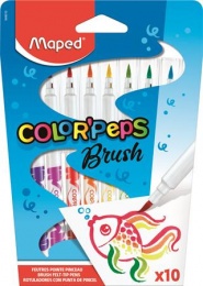 Filctoll készlet, kimosható, ecsetjellegű, MAPED "Color ’Peps Brush", 10 különböző szín